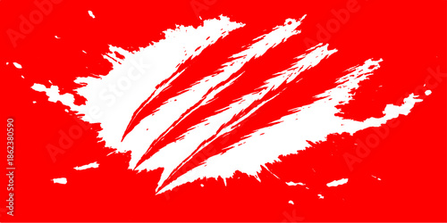 A grunge vector illustration featuring a red ink splat and paint splashes with a hand print texture and blood splatter stain design on a watercolor heart symbol