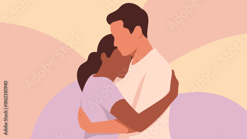 A tender moment of two people embracing each other.