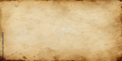 A blank vintage parchment sheet with a stained brown grunge texture and aged antique design provides a worn retro background for a grungy scrapbooking manuscript or ancient paper page