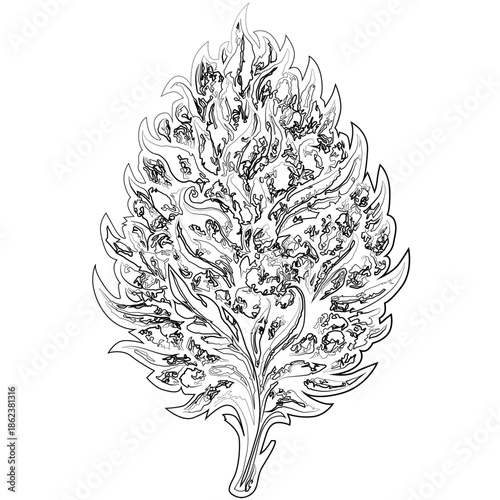 Medical marijuana, cannabis bud sign, cannabis flower realistic contour, outline lines drawn