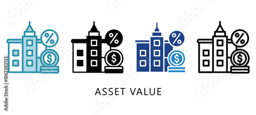 Asset Value Multi Style Icon. Mini Illustration Relate To Taxation, Financial Report. Use For Modern Concept, Ui, Ux Web And App Development.