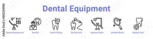 Dental Equipment Icon Banner and Collection