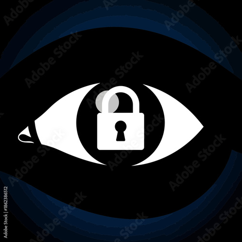 Digital Surveillance and Compromised Security: Eye Icon with Unlocked Padlock