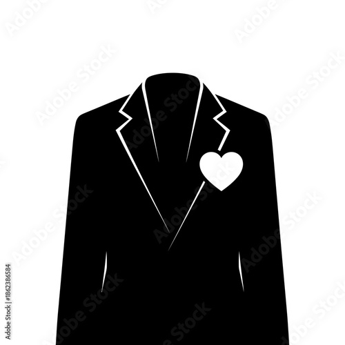 Black Suit Jacket Icon with White Heart Lapel Pin Symbolizing Love and Charity