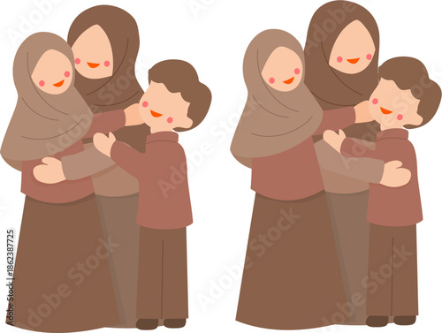 Loving Embrace Muslim Mother and Kid Hugs