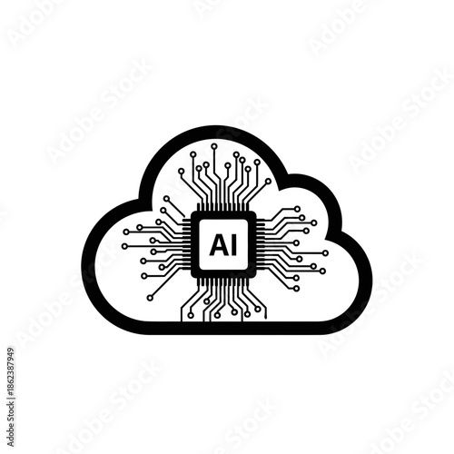 AI Processor Chip integrated into Cloud Computing Network Icon