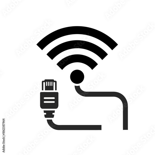 Ethernet Cable Connected to Wi-Fi Signal Icon Representing Wired and Wireless Network Connectivity