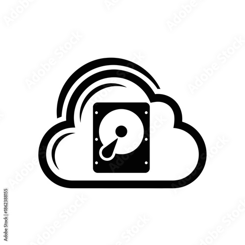 Cloud Storage Hard Disk Drive Icon Representing Data Backup and Network Synchronization.