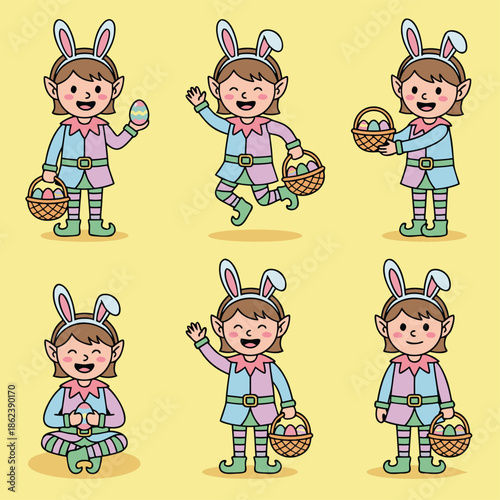 Cute Easter Bunny Elf Characters Collection.