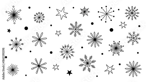Intricate Black and White Snowflake Illustrations, Digital Art, Creative Design, Winter Wonderland, Artistic Style, Abstract Concept