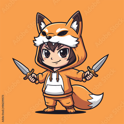 Cute Chibi Fox Warrior with Daggers.