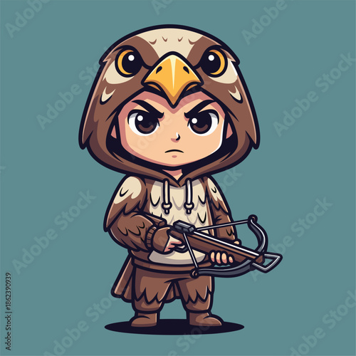 Cute Chibi Eagle Warrior with Crossbow.