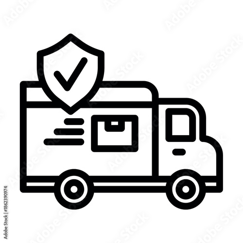 Delivery truck with security shield icon illustration vector