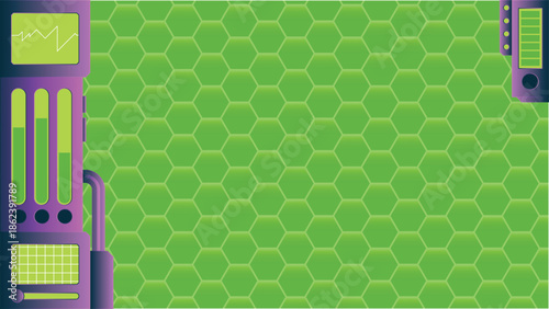 Futuristic technology background vector design with toxic purple and green colors