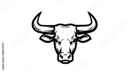 Strong minimalist logo of a bull head with horns