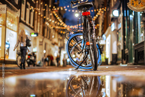 Photography Evening Reflections of a Bicycle in Amsterdams Charming Streets