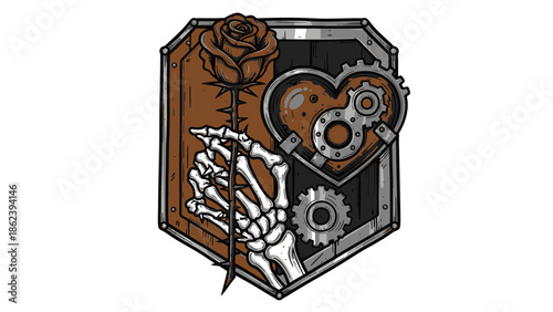 Intricate Steampunk Romance Emblem A Unique Valentine's Day Symbol of Enduring Love and Mechanical Affection