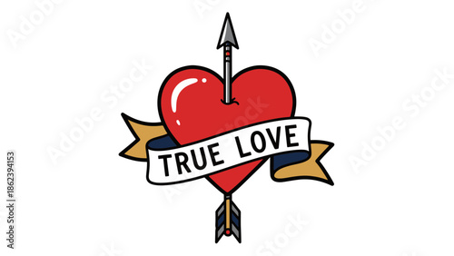 Heart pierced by an arrow with a 'True Love' banner, perfect for a heartfelt Valentine's Day greeting card design