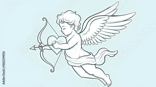 Whimsical illustration of an angelic cherub with a bow and arrow, embodying the spirit of Valentine's Day love and romance