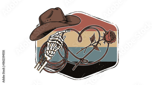 Rustic Cowboy Love Skeleton Hand, Rose, and Lasso Heart - A Unique Vintage Valentine