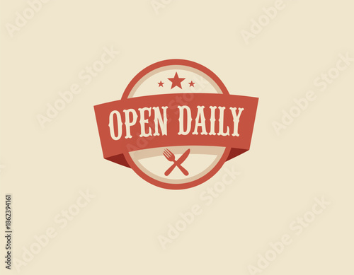 Open Daily Sign with Crossed Utensils.