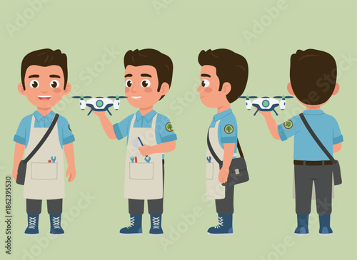 Man Holding a Drone in Different Poses.