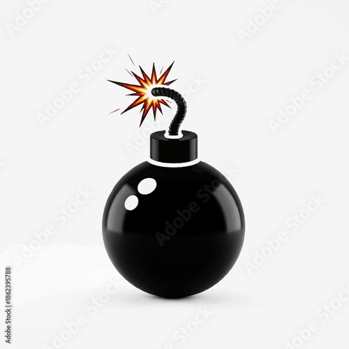 Black Bomb with Lit Fuse Exploding.