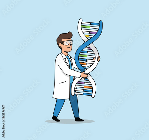 Scientist Holding a Giant DNA Strand.