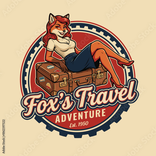 Retro Fox Travel Adventure Logo.