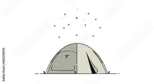A serene tent stands under a starry sky illustration