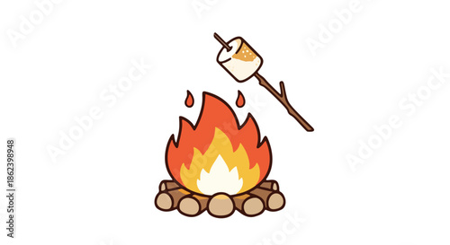 Roasting marshmallow over campfire in outdoor setting
