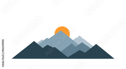 Serene mountain landscape at sunrise viewed from a distant valley