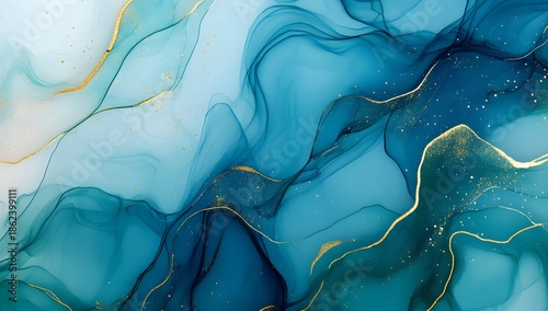 Abstract blue teal alcohol ink texture with smooth flowing liquid patterns