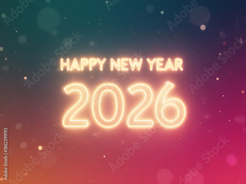 Bright New Year 2026 Celebration with Festive Fireworks and Colorful Background