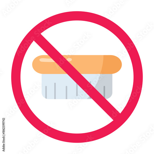 No brush sign, forbidden sign with cleaning brush icon, do not use brush symbol, no brushing allowed symbol
