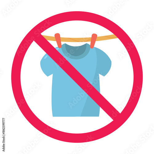 No clothesline sign, no drying clothes sign, do not dry clothes sign, no laundry drying allowed symbol, vector illustration
