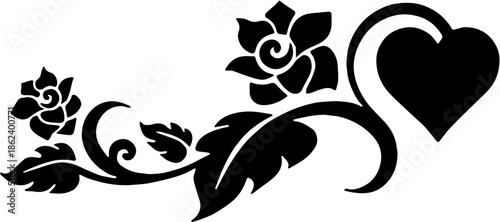 black and white tattoo heart and flower