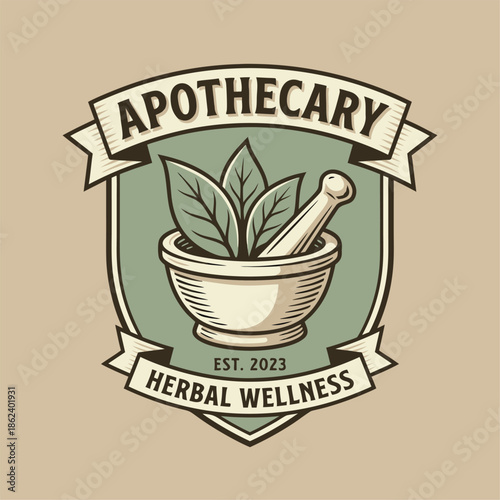 Vintage Apothecary Herbal Wellness Emblem.