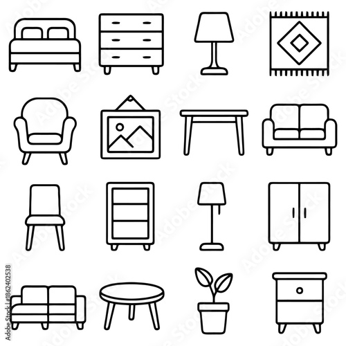 Home Furnishings: A collection of various home furnishings arranged and designed for a comfortable house.
