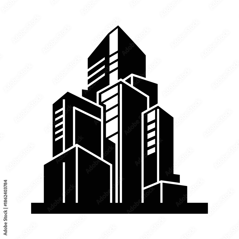 Fototapeta premium Black and White City Skyline Silhouette.