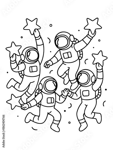 Astronauts & Stars: Artistic representation of astronauts playfully interacting with stars, embodying the wonder of space exploration.