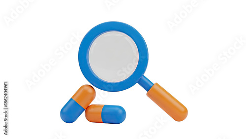Magnifying Glass Over Medical Pills