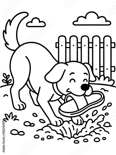 Playful Pup with Frisbee: A cheerful dog, brimming with energy, joyfully frolics in a grassy park, proudly holding a frisbee in its mouth amidst a backdrop of clouds and a wooden fence.