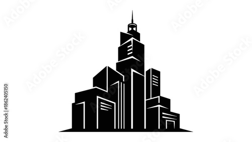 Black and White Modern City Skyline Illustration.