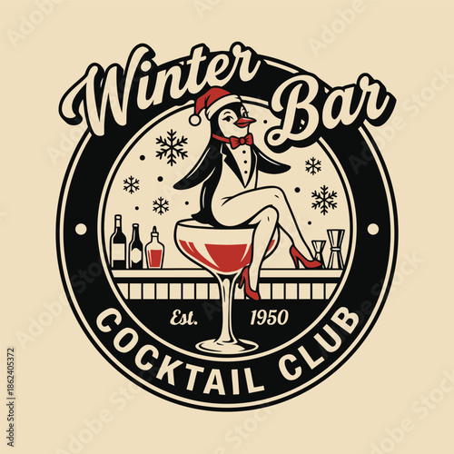 Winter Bar Cocktail Club Penguin Logo.