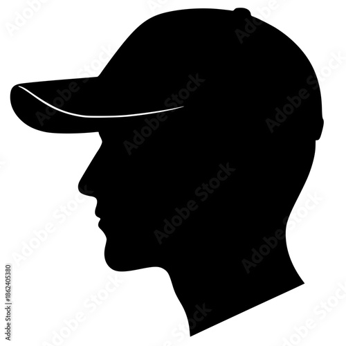 Side profile Man silhouette with short hair and baseball cap