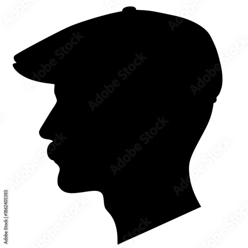 Side profile Man silhouette with short hair, moustache  and flat cap