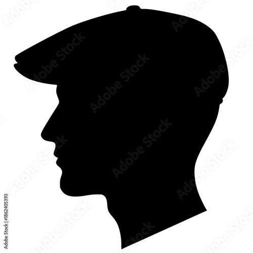 Side profile Man silhouette with short hair  and flat cap