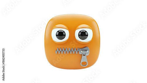 Orange emoji with zipped mouth on white background