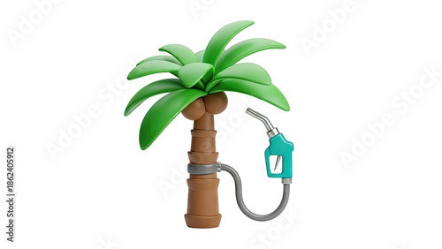 Palm tree being refueled with a gas pump nozzle